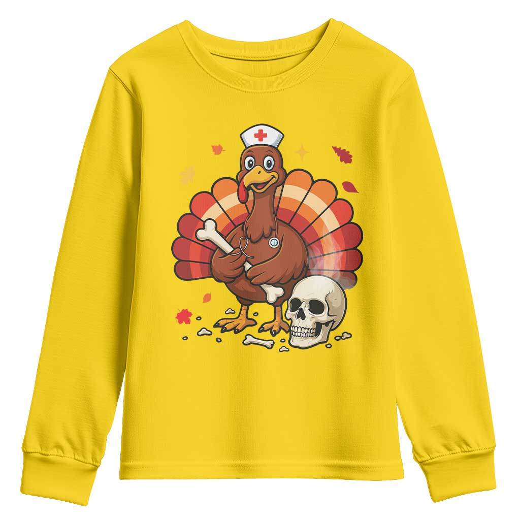 Funny Thanksgiving Nurse Turkey Youth Sweatshirt Fall RN - Print Your Wear