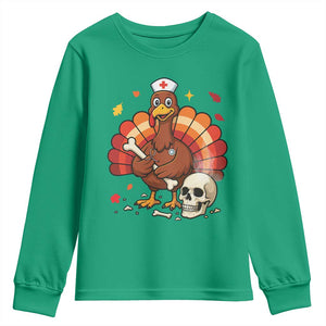 Funny Thanksgiving Nurse Turkey Youth Sweatshirt Fall RN - Print Your Wear