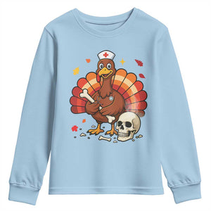 Funny Thanksgiving Nurse Turkey Youth Sweatshirt Fall RN - Print Your Wear