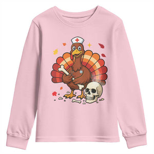 Funny Thanksgiving Nurse Turkey Youth Sweatshirt Fall RN - Print Your Wear