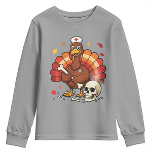 Funny Thanksgiving Nurse Turkey Youth Sweatshirt Fall RN - Print Your Wear