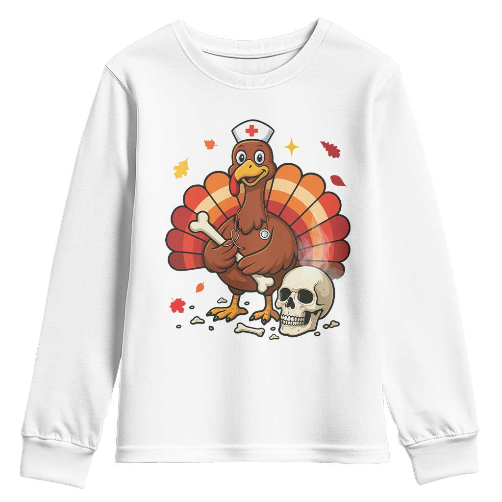 Funny Thanksgiving Nurse Turkey Youth Sweatshirt Fall RN - Print Your Wear