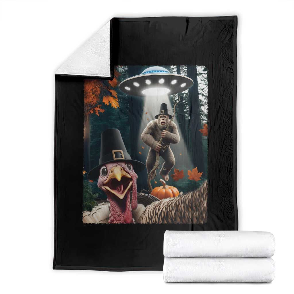 Thanksgiving Funny Bigfoot Turkey Selfie Throw Blanket TS14 Black Print Your Wear