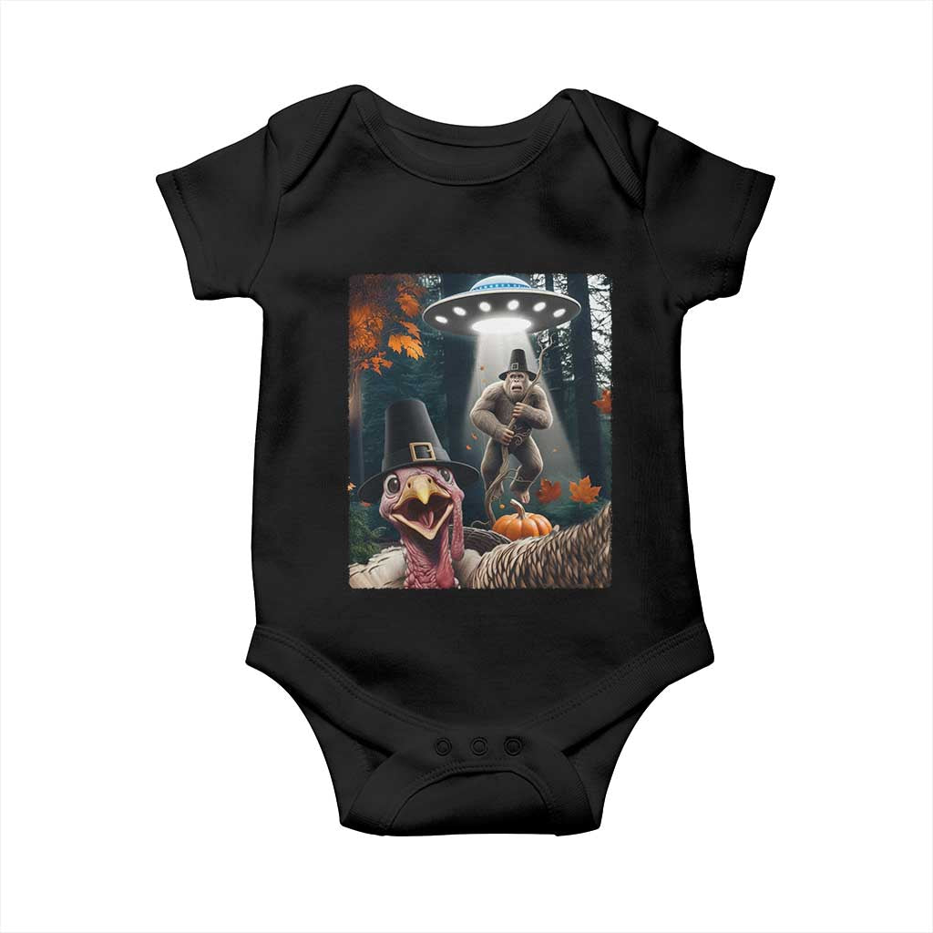 Thanksgiving Funny Bigfoot Turkey Selfie Baby Onesie - Print Your Wear