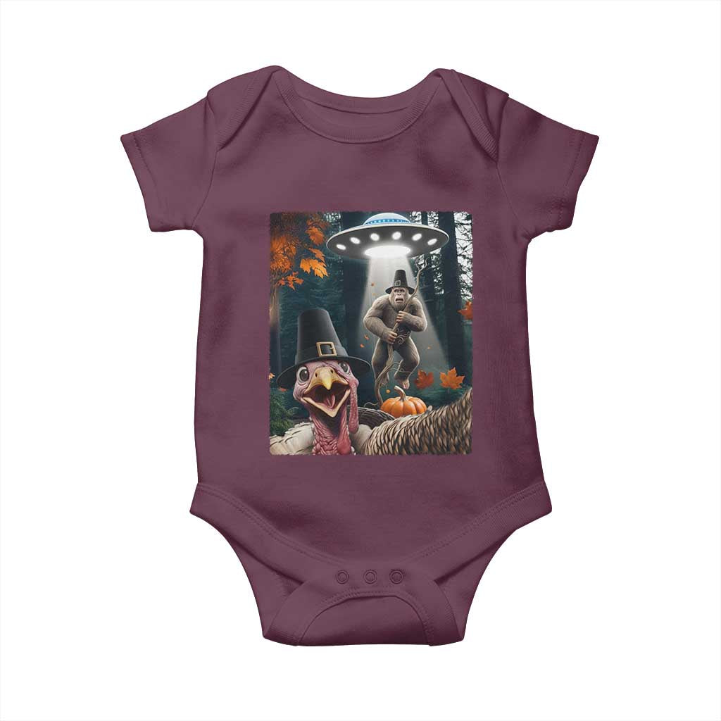 Thanksgiving Funny Bigfoot Turkey Selfie Baby Onesie TS14 Maroon Print Your Wear