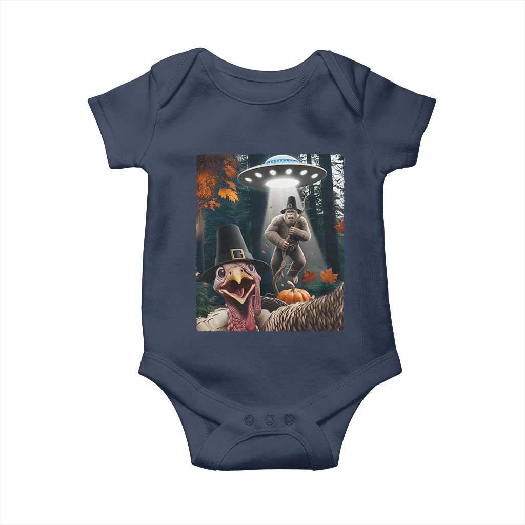 Thanksgiving Funny Bigfoot Turkey Selfie Baby Onesie TS14 Navy Print Your Wear