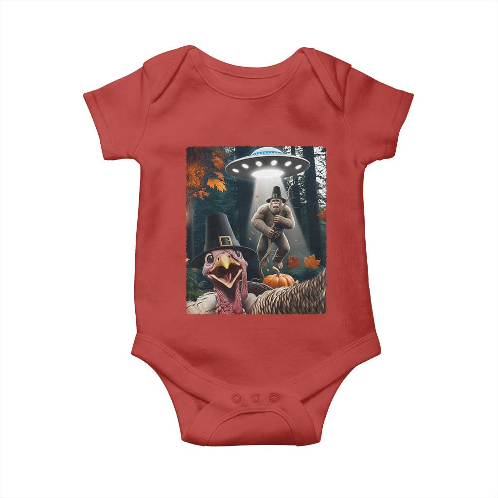 Thanksgiving Funny Bigfoot Turkey Selfie Baby Onesie TS14 Red Print Your Wear