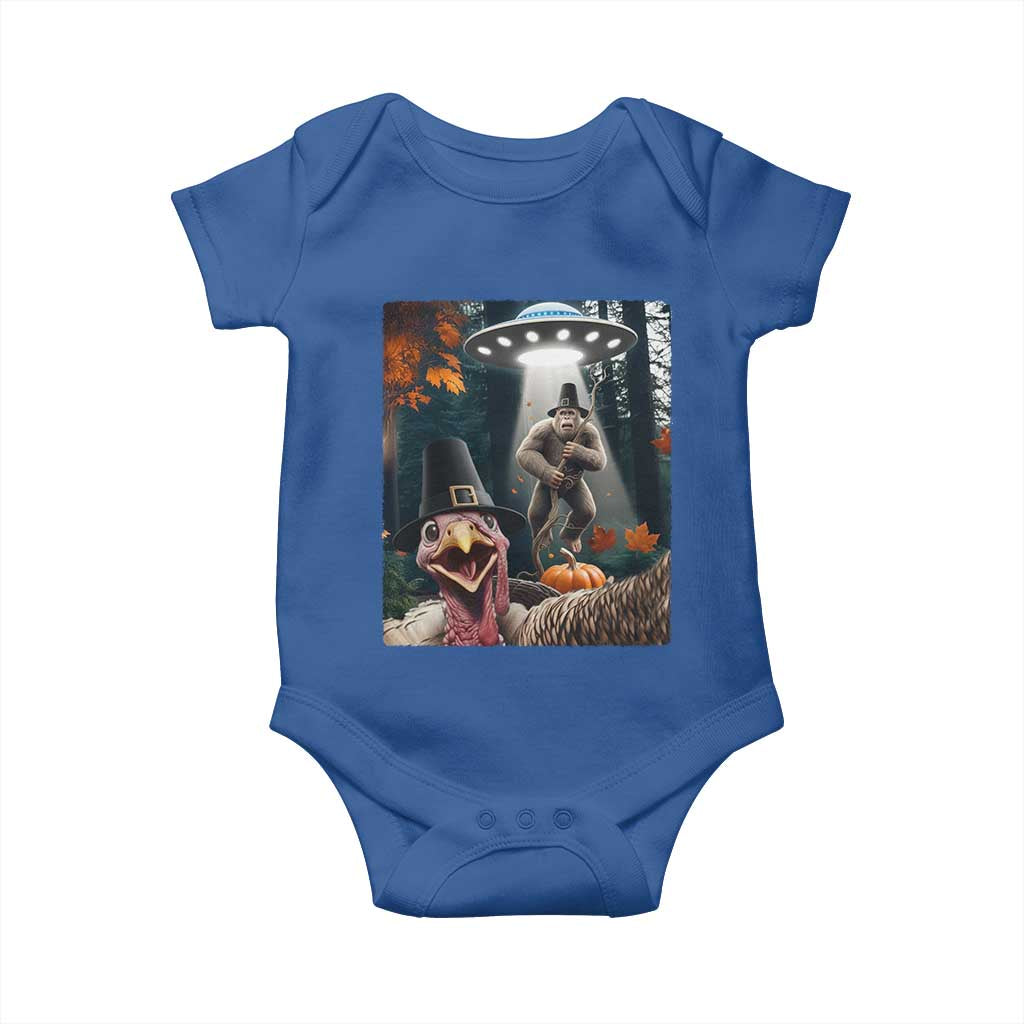 Thanksgiving Funny Bigfoot Turkey Selfie Baby Onesie TS14 Royal Blue Print Your Wear