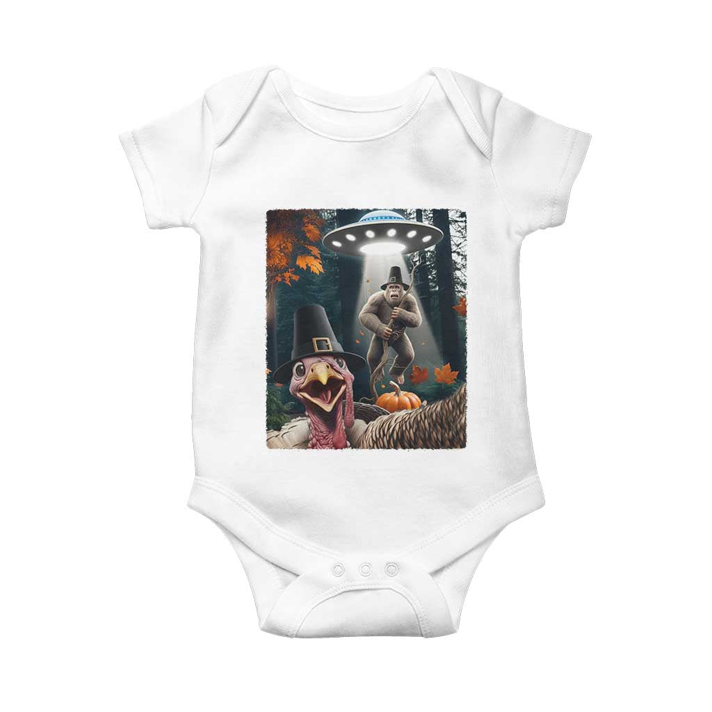 Thanksgiving Funny Bigfoot Turkey Selfie Baby Onesie - Print Your Wear