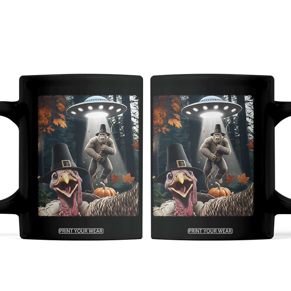 Thanksgiving Funny Bigfoot Turkey Selfie Coffee Mug TS14 Black Print Your Wear