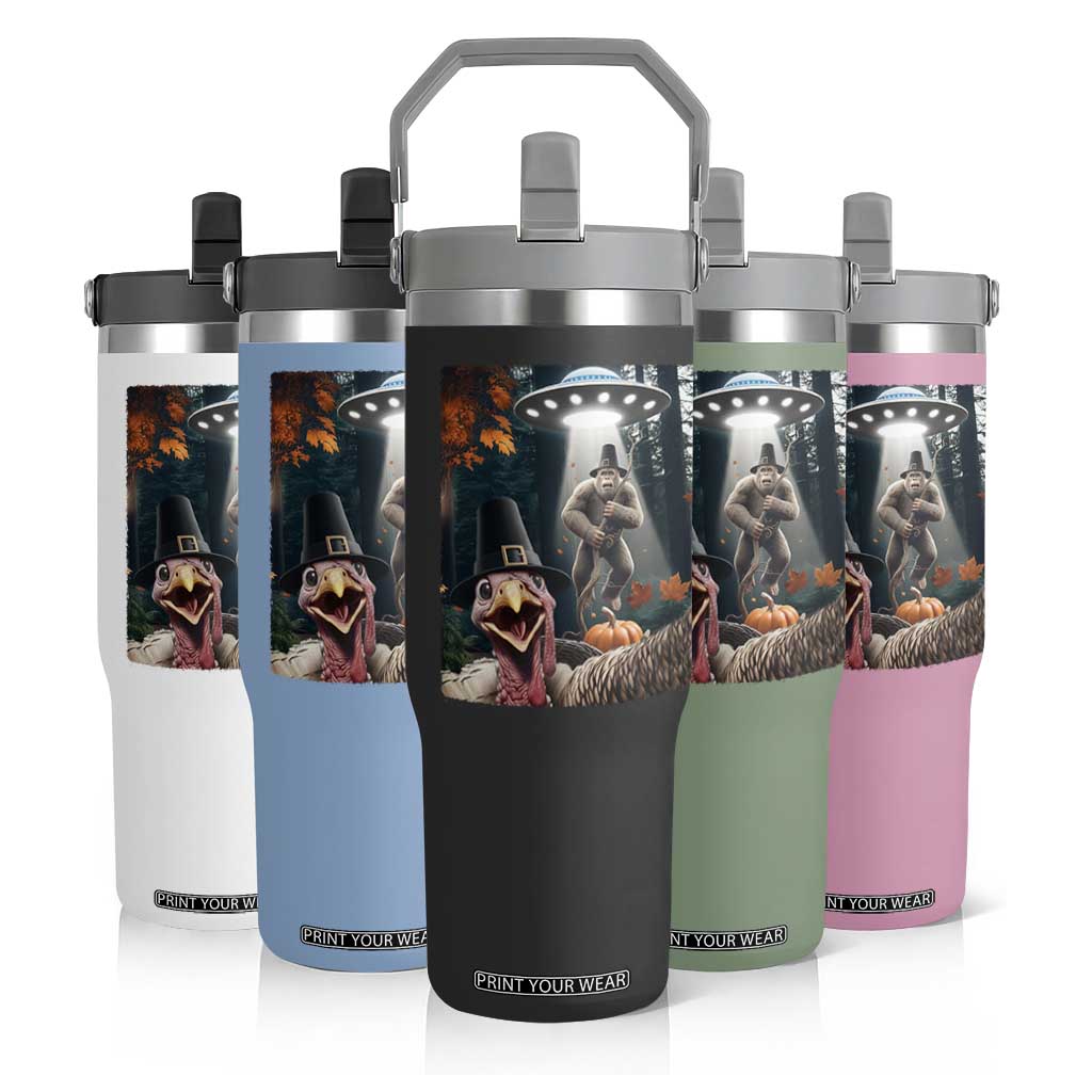 Thanksgiving Funny Bigfoot Turkey Selfie Flip Straw Tumbler TS14 Print Your Wear