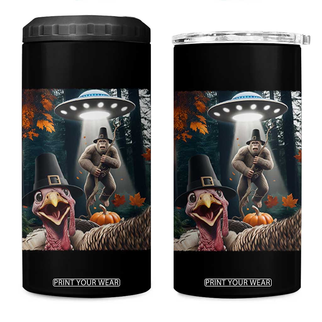 Thanksgiving Funny Bigfoot Turkey Selfie 4 in 1 Can Cooler Tumbler TS14 One Size: 16 oz Black Print Your Wear