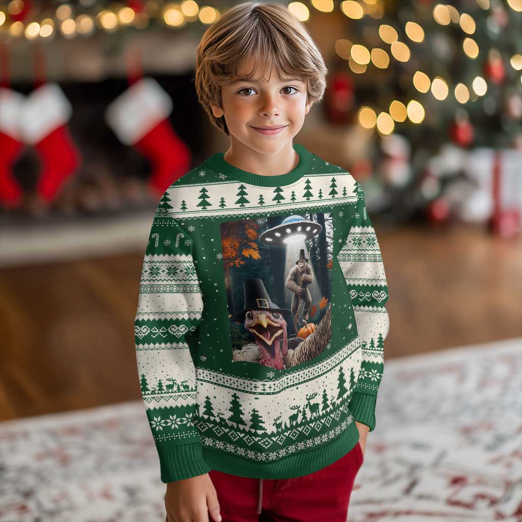 Thanksgiving Funny Bigfoot Turkey Selfie Ugly Christmas Sweater TS14 Forest Green Beige Print Your Wear
