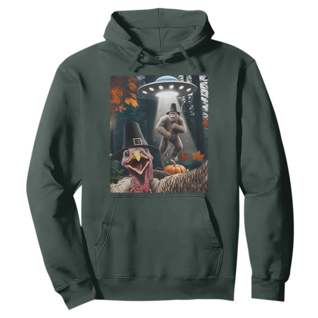 Thanksgiving Funny Bigfoot Turkey Selfie Hoodie TS14 Dark Forest Green Print Your Wear