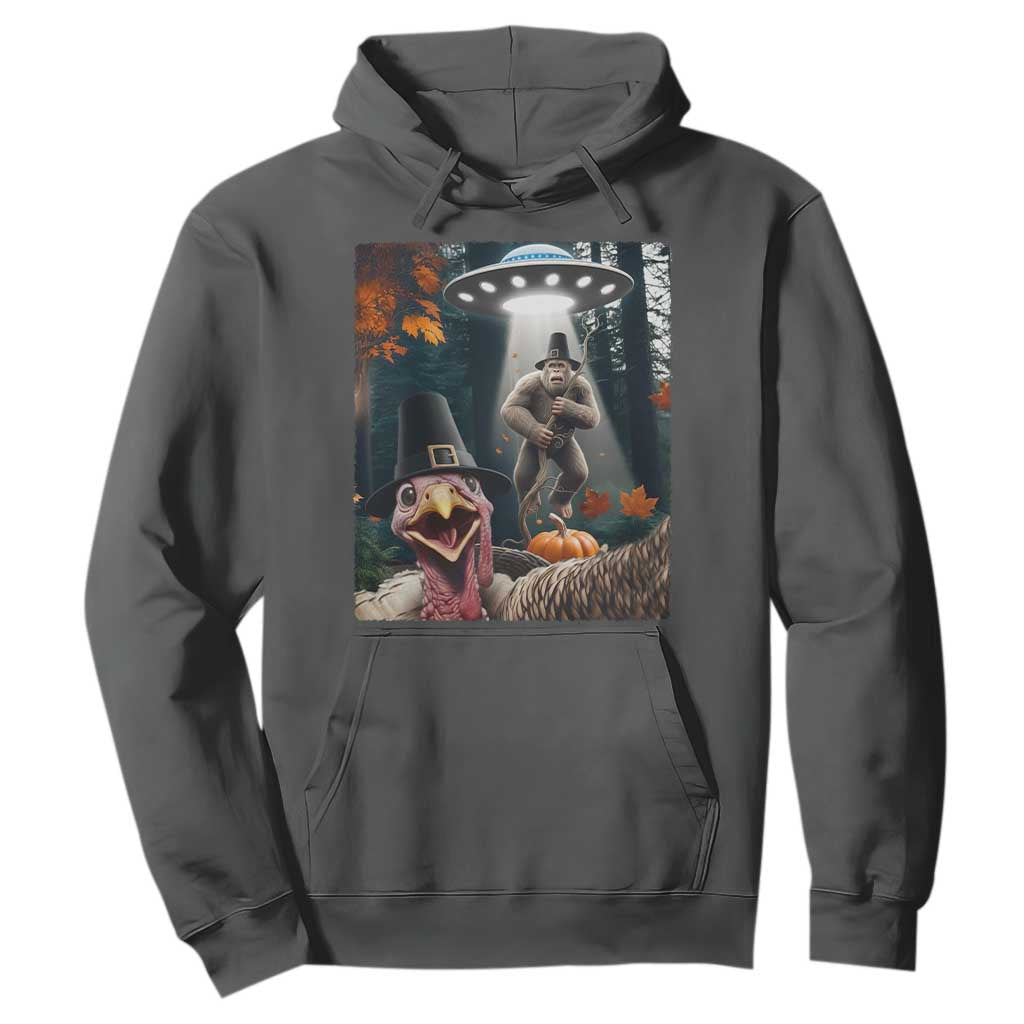 Thanksgiving Funny Bigfoot Turkey Selfie Hoodie TS14 Dark Heather Print Your Wear