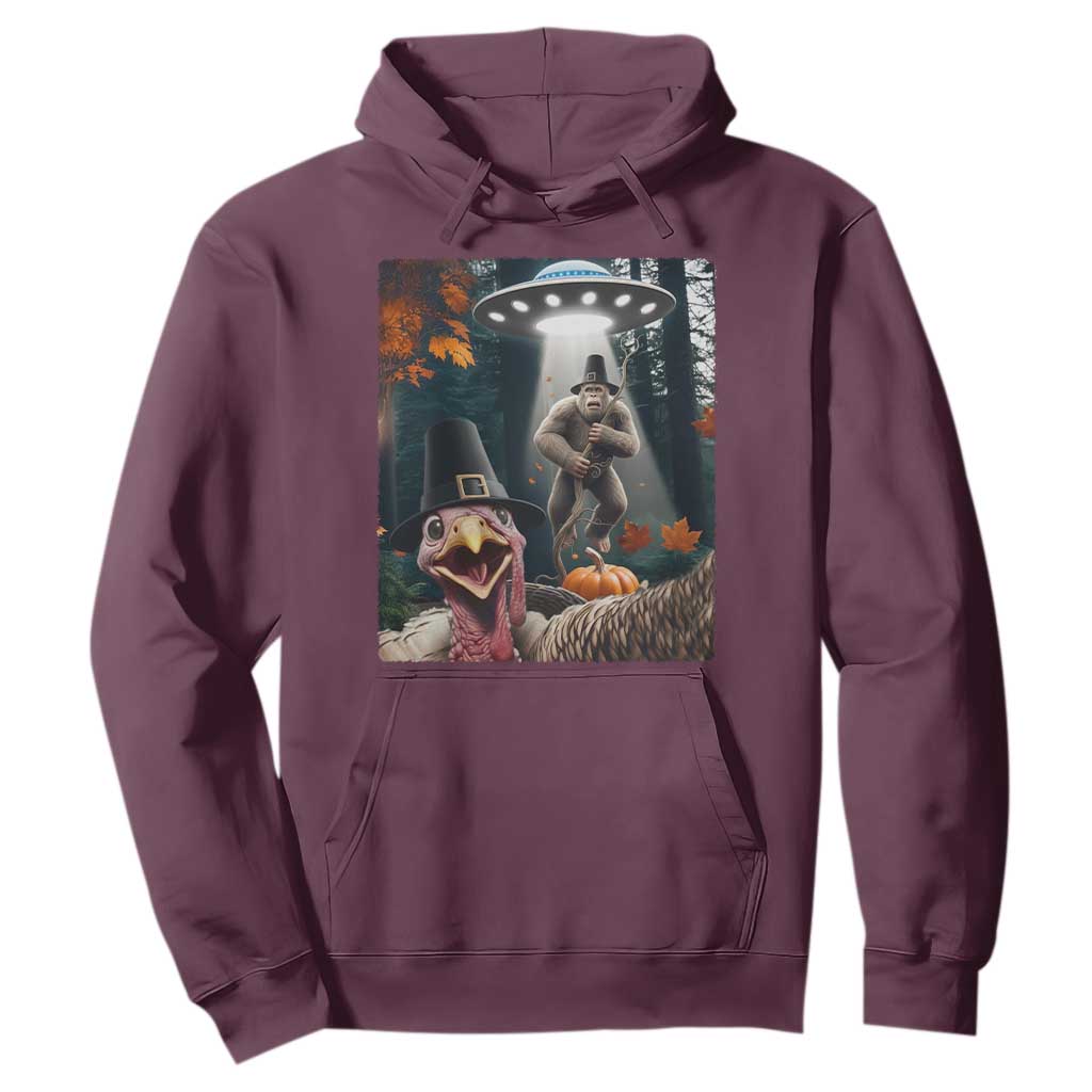Thanksgiving Funny Bigfoot Turkey Selfie Hoodie TS14 Maroon Print Your Wear