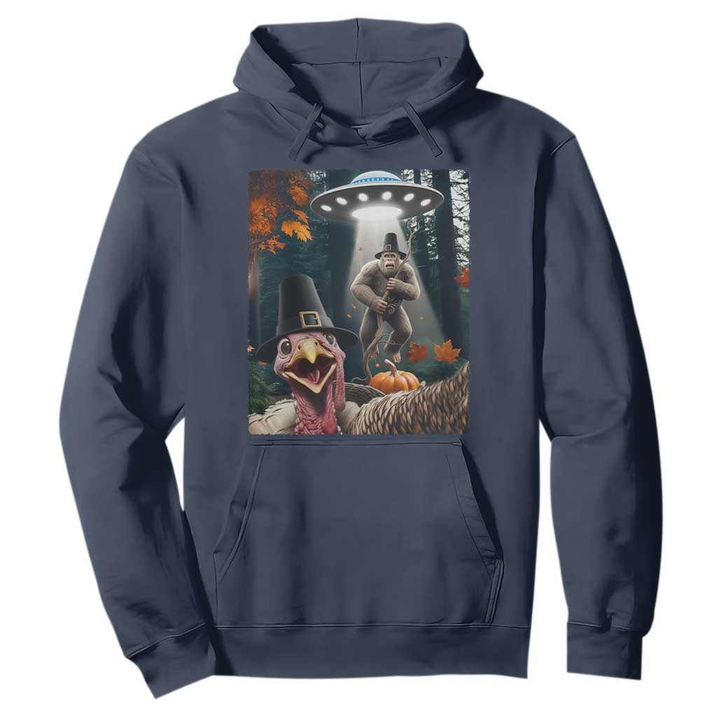 Thanksgiving Funny Bigfoot Turkey Selfie Hoodie TS14 Navy Print Your Wear