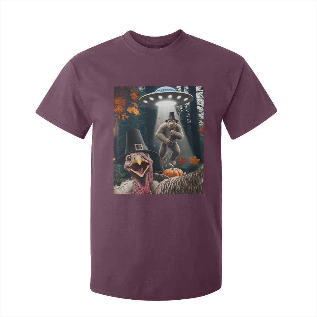 Thanksgiving Funny Bigfoot Turkey Selfie T Shirt For Kid TS14 Maroon Print Your Wear