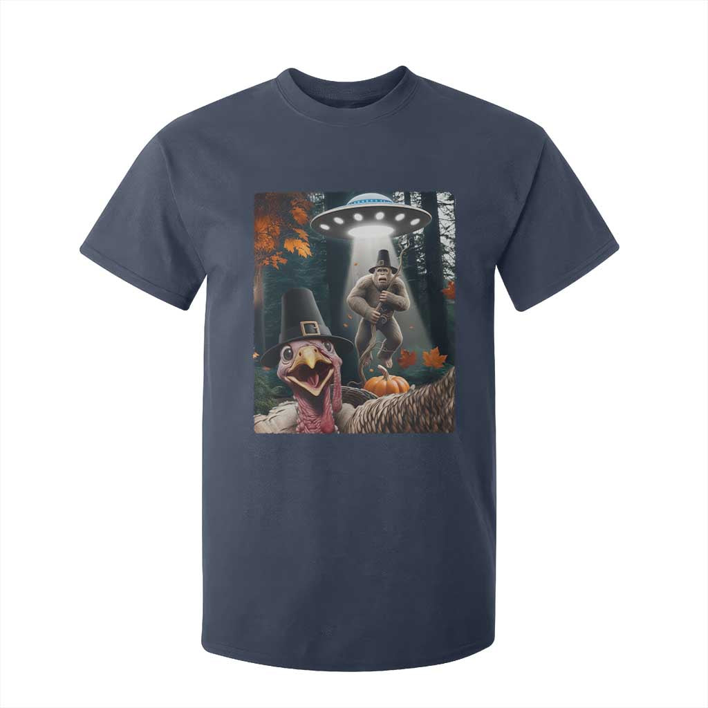 Thanksgiving Funny Bigfoot Turkey Selfie T Shirt For Kid TS14 Navy Print Your Wear