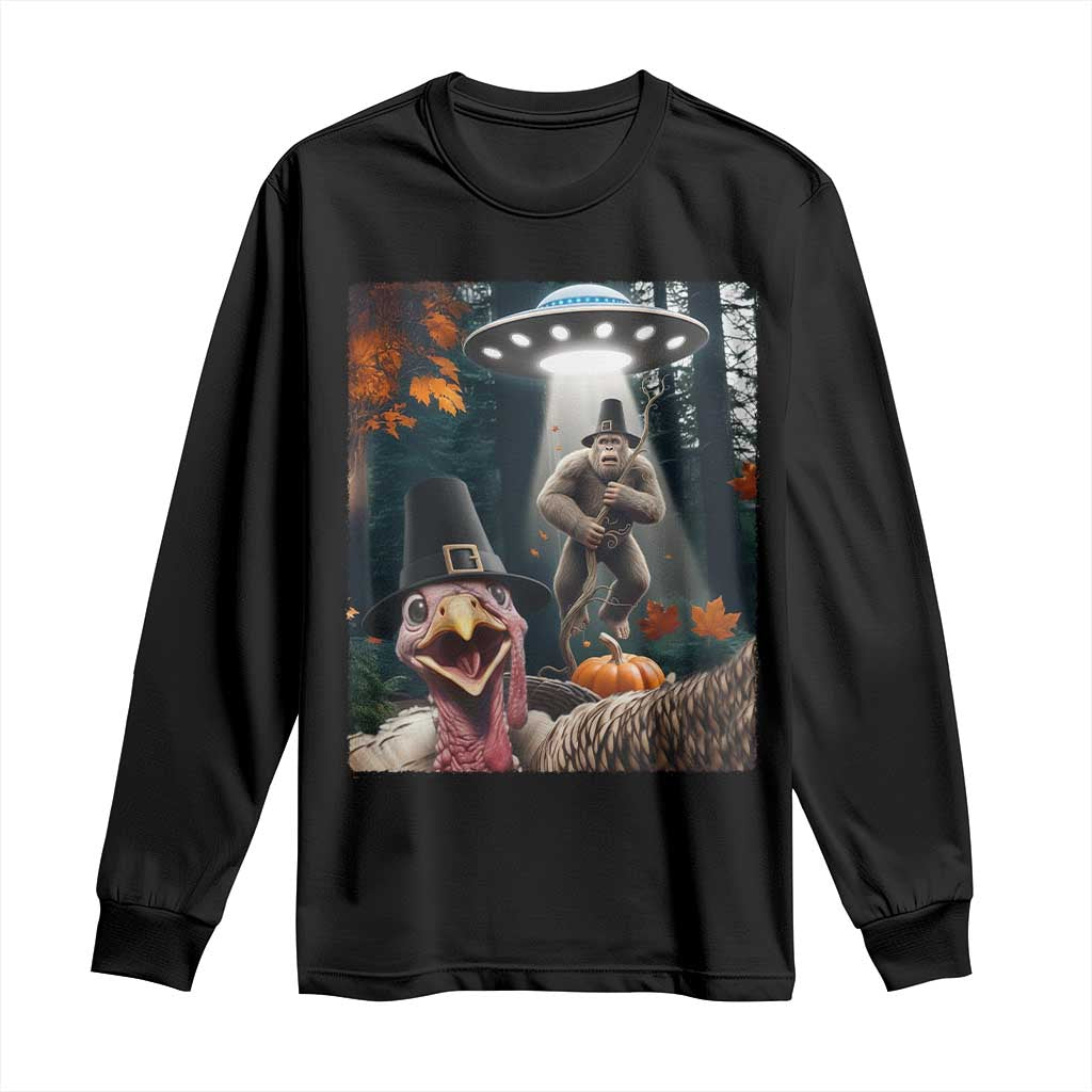 Thanksgiving Funny Bigfoot Turkey Selfie Long Sleeve Shirt TS14 Black Print Your Wear