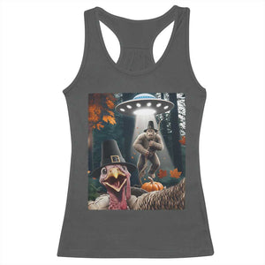 Thanksgiving Funny Bigfoot Turkey Selfie Racerback Tank Top TS14 Dark Heather Print Your Wear