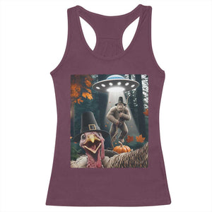 Thanksgiving Funny Bigfoot Turkey Selfie Racerback Tank Top TS14 Maroon Print Your Wear