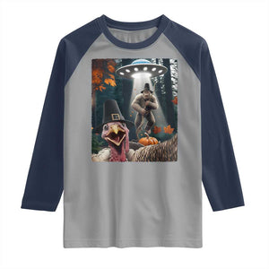 Thanksgiving Funny Bigfoot Turkey Selfie Raglan Shirt TS14 Sport Gray Navy Print Your Wear