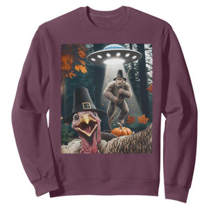 Thanksgiving Funny Bigfoot Turkey Selfie Sweatshirt TS14 Maroon Print Your Wear