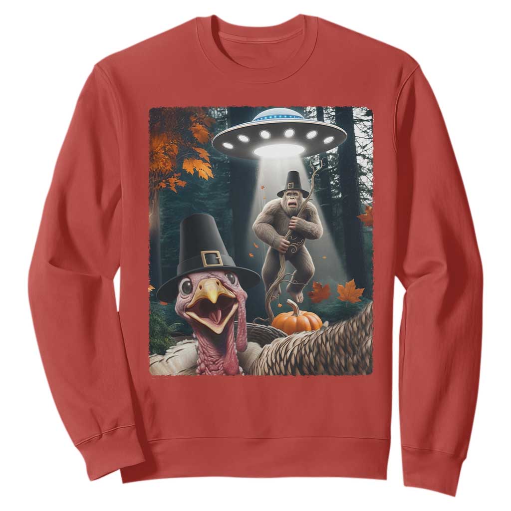 Thanksgiving Funny Bigfoot Turkey Selfie Sweatshirt TS14 Red Print Your Wear