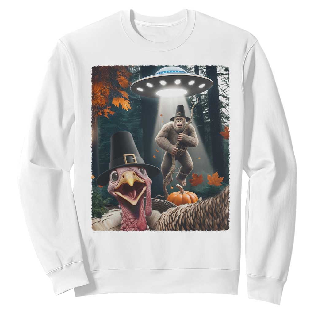 Thanksgiving Funny Bigfoot Turkey Selfie Sweatshirt TS14 White Print Your Wear