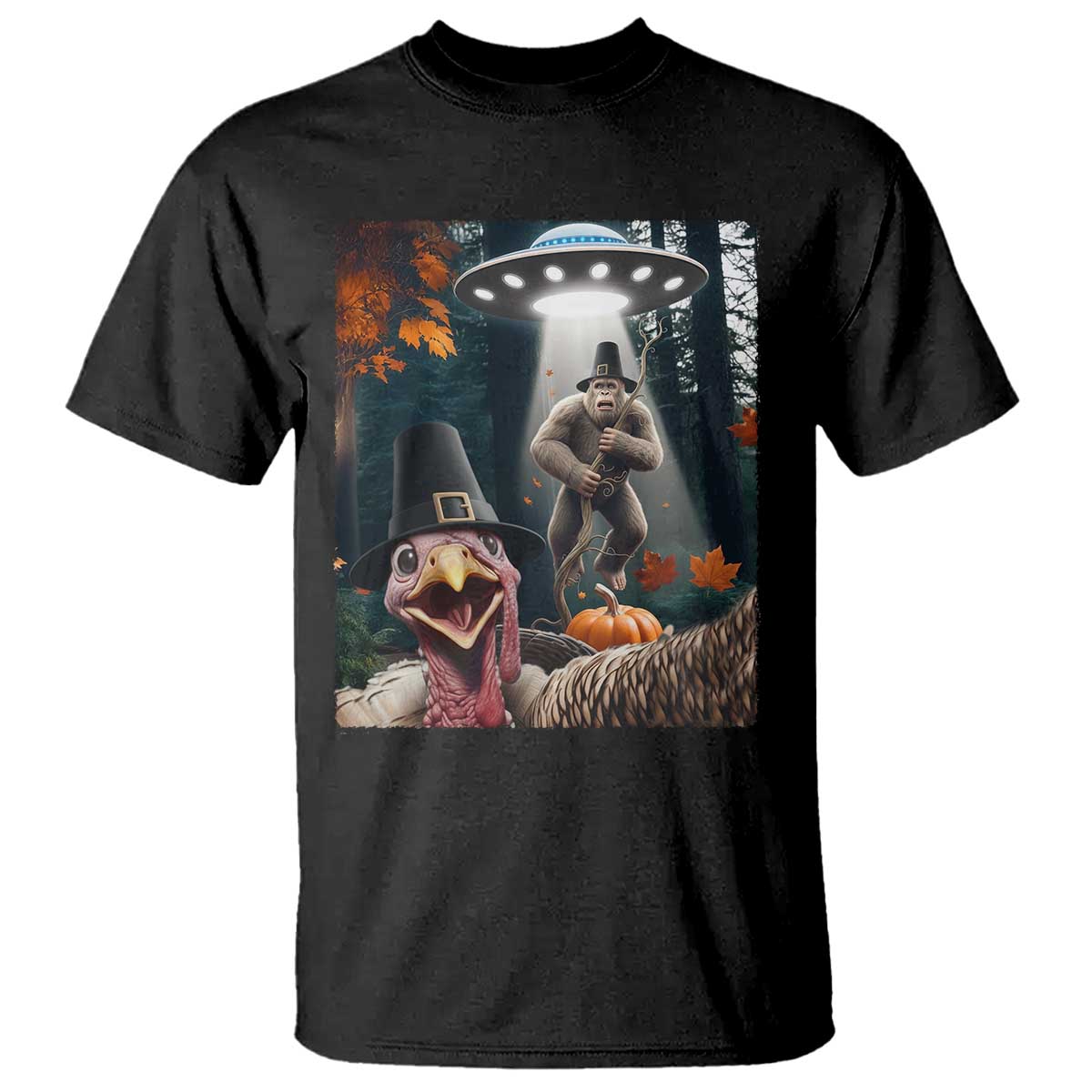 Thanksgiving Funny Bigfoot Turkey Selfie T Shirt TS14 Black Print Your Wear