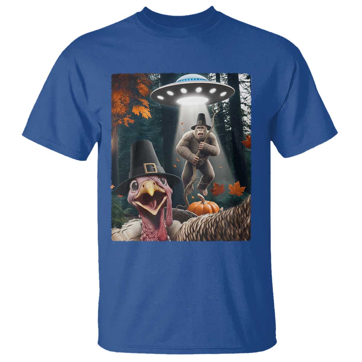 Thanksgiving Funny Bigfoot Turkey Selfie T Shirt TS14 Royal Blue Print Your Wear