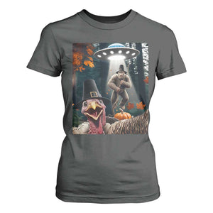 Thanksgiving Funny Bigfoot Turkey Selfie T Shirt For Women TS14 Dark Heather Print Your Wear