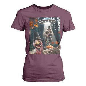 Thanksgiving Funny Bigfoot Turkey Selfie T Shirt For Women TS14 Maroon Print Your Wear