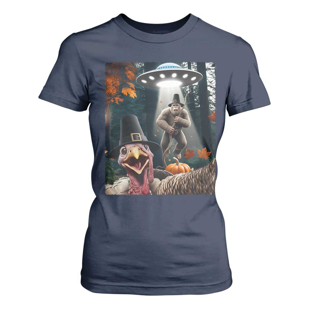 Thanksgiving Funny Bigfoot Turkey Selfie T Shirt For Women - Print Your Wear