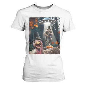 Thanksgiving Funny Bigfoot Turkey Selfie T Shirt For Women TS14 White Print Your Wear