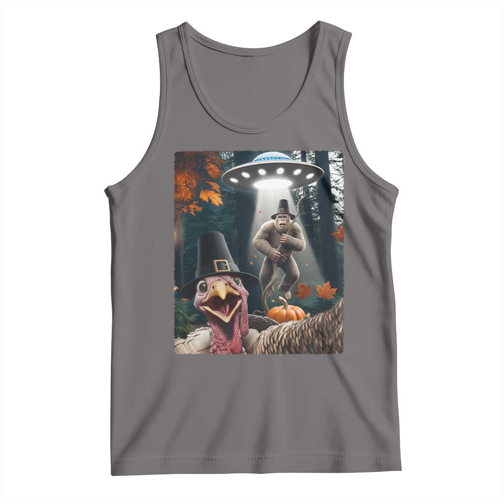 Thanksgiving Funny Bigfoot Turkey Selfie Tank Top TS14 Deep Heather Print Your Wear