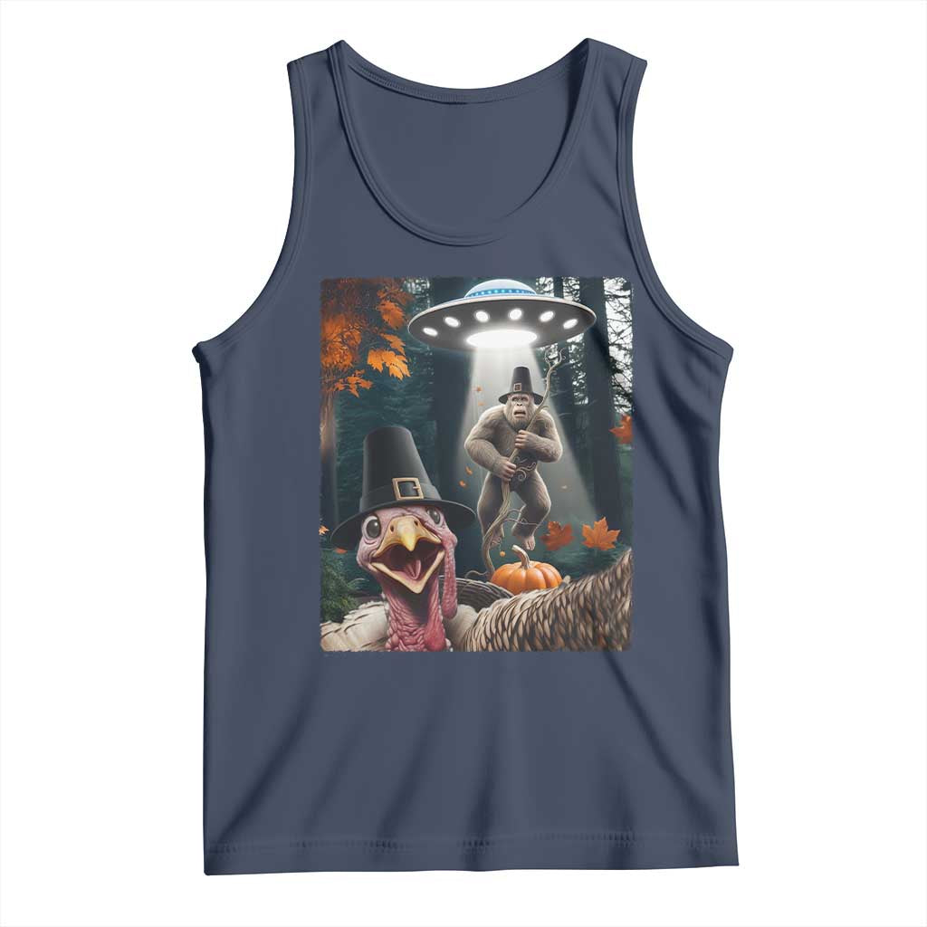 Thanksgiving Funny Bigfoot Turkey Selfie Tank Top TS14 Navy Print Your Wear