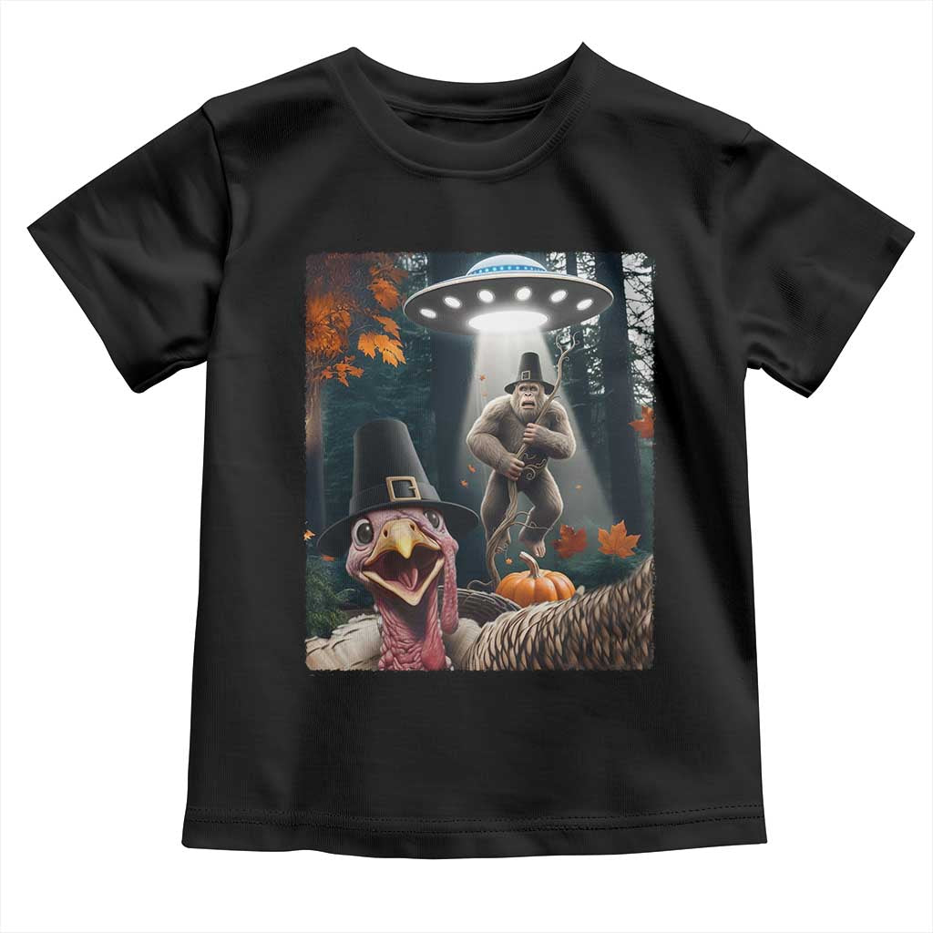 Thanksgiving Funny Bigfoot Turkey Selfie Toddler T Shirt TS14 Black Print Your Wear