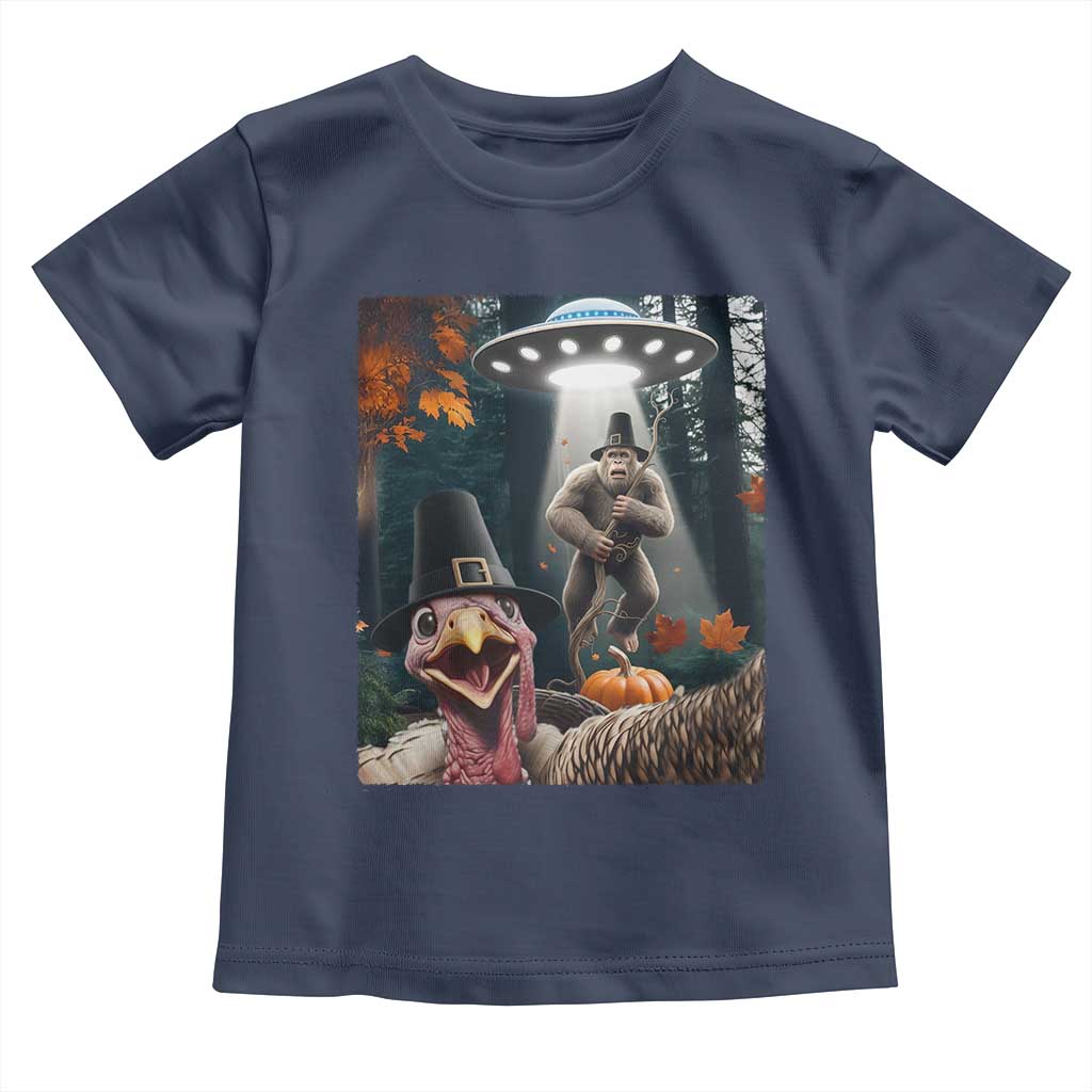 Thanksgiving Funny Bigfoot Turkey Selfie Toddler T Shirt TS14 Navy Print Your Wear