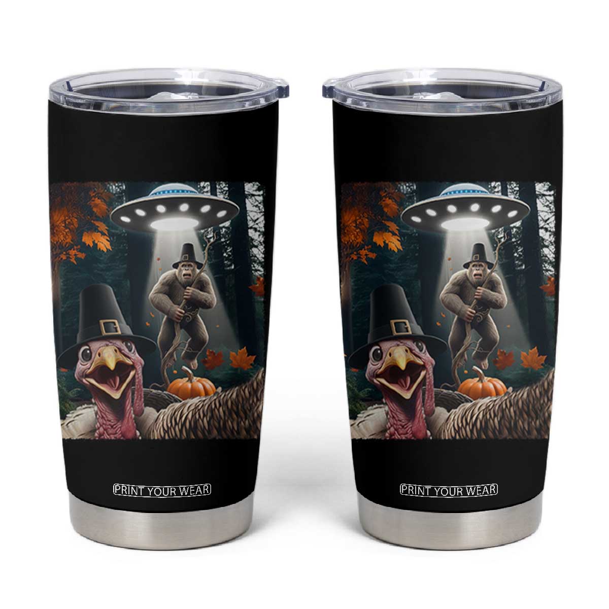 Thanksgiving Funny Bigfoot Turkey Selfie Tumbler Cup TS14 Black Print Your Wear