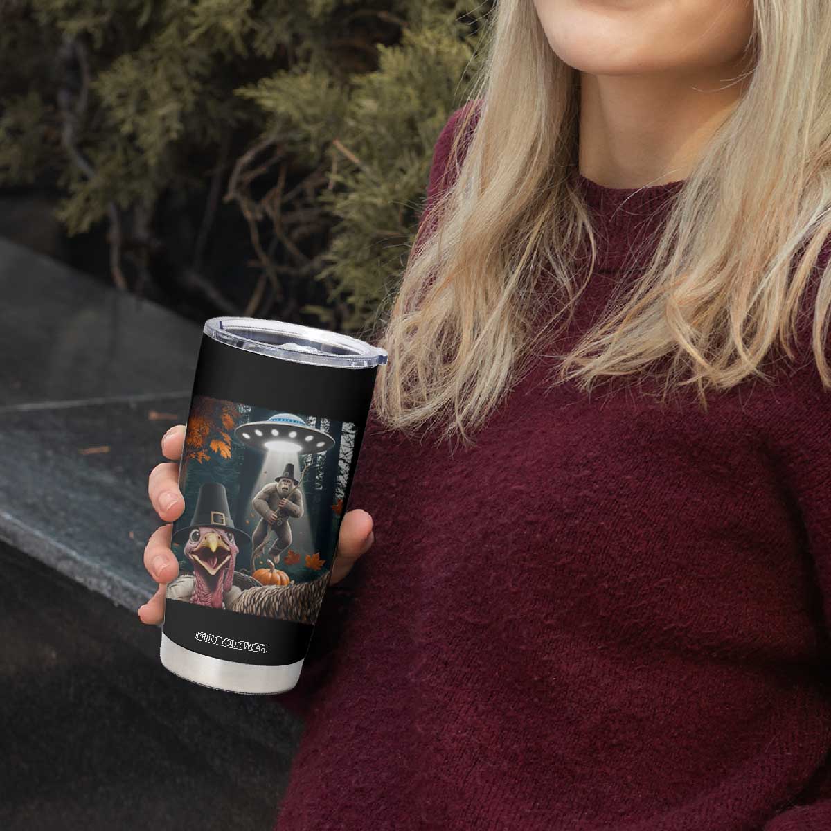 Thanksgiving Funny Bigfoot Turkey Selfie Tumbler Cup TS14 Print Your Wear