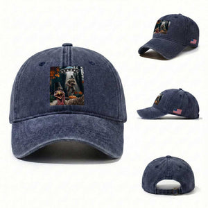 Thanksgiving Funny Bigfoot Turkey Selfie Washed Cotton Baseball Cap TS14 Washed Cap Universal Fit Navy Print Your Wear