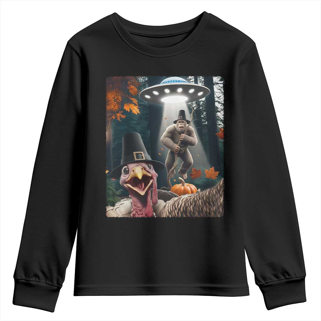 Thanksgiving Funny Bigfoot Turkey Selfie Youth Sweatshirt TS14 Black Print Your Wear