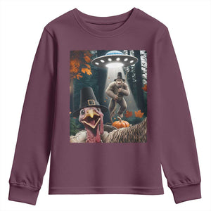 Thanksgiving Funny Bigfoot Turkey Selfie Youth Sweatshirt TS14 Maroon Print Your Wear