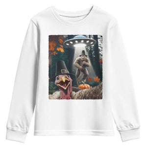 Thanksgiving Funny Bigfoot Turkey Selfie Youth Sweatshirt TS14 White Print Your Wear