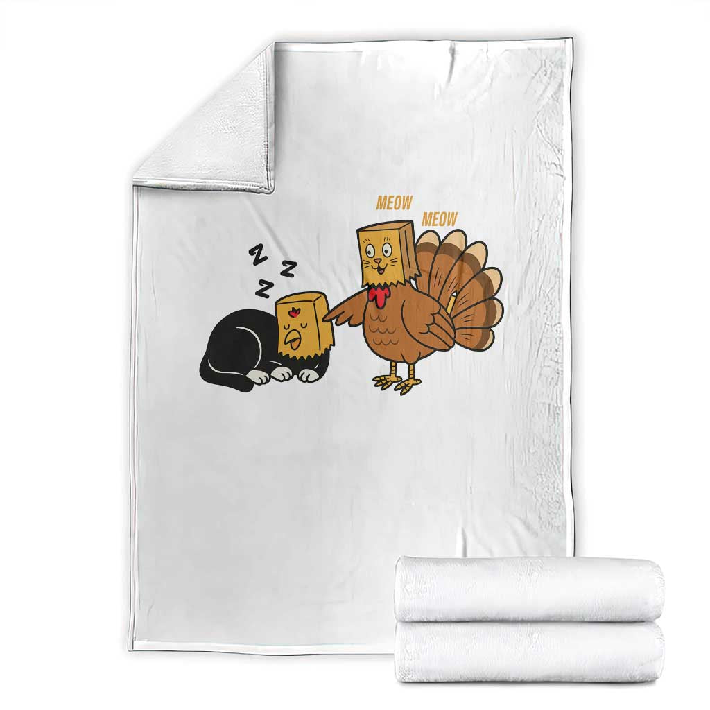 Funny Thanksgiving Throw Blanket Turkey Fake Cat Meow TS14 White Print Your Wear
