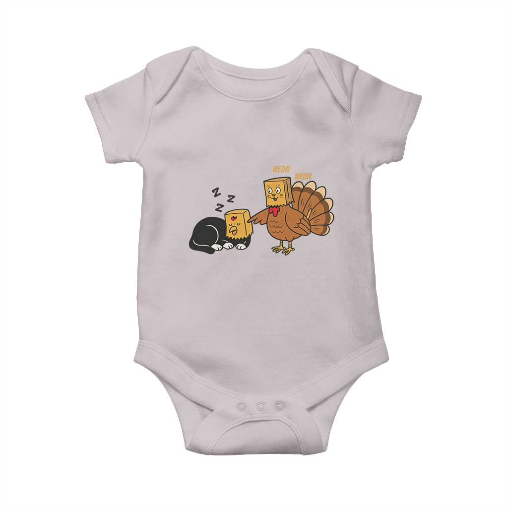 Funny Thanksgiving Baby Onesie Turkey Fake Cat Meow TS14 Ice Gray Print Your Wear
