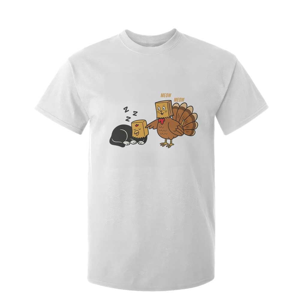 Funny Thanksgiving T Shirt For Kid Turkey Fake Cat Meow TS14 White Print Your Wear
