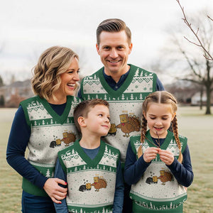 Funny Thanksgiving V-Neck Knit Sweater Vest Turkey Fake Cat Meow TS14 Beige Green Print Your Wear